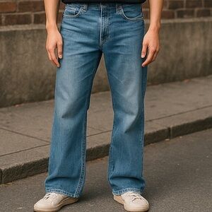 Silvers Craig Men’s W34/L30 Blue Wide Leg Faded 99% Cotton Mid Rise Denim